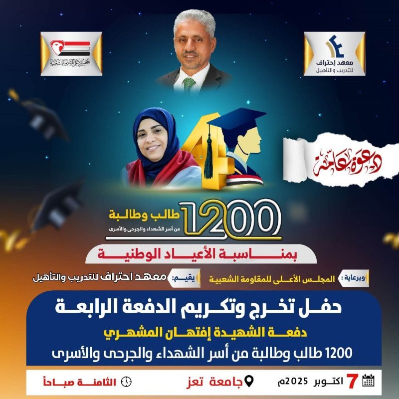 تعز: معهد “احتراف” يحتفي بتخرّج 1200 طالب وطالبة، الثلاثاء
